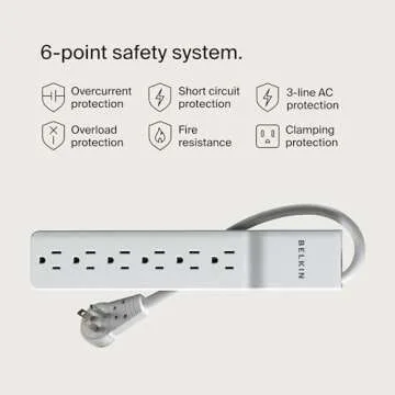Belkin 6-Outlet Surge Protector Power Strip, 6ft Cord, 360° Rotating Plug - 1080 Joules Protection
