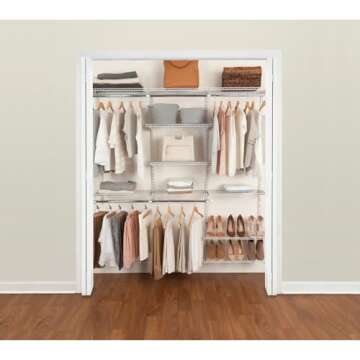 Rubbermaid Configurations Custom Closet Kit, 6-10 Ft. Adjustable Metal Wire Shelving, White Finish, Expandable Organization System, Hardware Included, for Home Closet/Pantry/Laundry/Mudroom