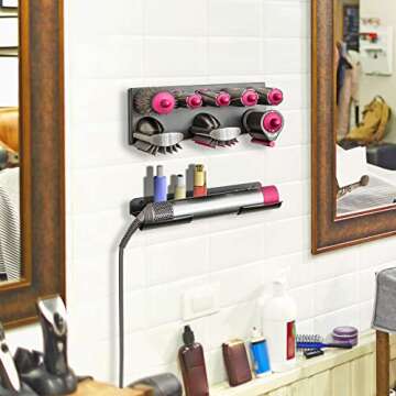 YOUSTOO Storage Holder for Dyson Airwrap Wall Mount Stand for Dyson Air Wrap Curling Iron Accessories Organizer for Dyson Wrap Bracket Rack Bathroom Bedroom