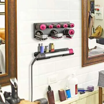 YOUSTOO Storage Holder for Dyson Airwrap Wall Mount Stand for Dyson Air Wrap Curling Iron Accessories Organizer for Dyson Wrap Bracket Rack Bathroom Bedroom
