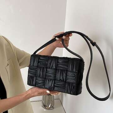 ELDA Woven Crossbody Bag for Women Cassette Bag Cloud Purse Fashion Ruched Bags Handmade Padded Handbag