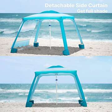 AMMSUN Beach Cabana, 6.2'×6.2' Beach Canopy, Easy Set up and Take Down, Cabana Tent with Sand Pockets, Instant Sun Shade with Side Wall, Sky Blue