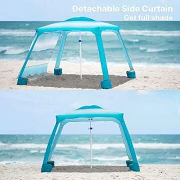 AMMSUN Beach Cabana, 6.2'×6.2' Beach Canopy, Easy Set up and Take Down, Cabana Tent with Sand Pockets, Instant Sun Shade with Side Wall, Sky Blue