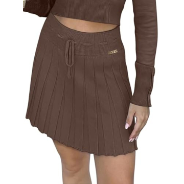 Stylish REORIA Women's Wool High Waisted Pleated Skirt