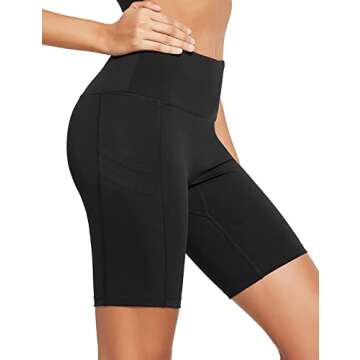 BALEAF Women's 8" Biker Shorts Compression High Waist Spandex Yoga Shorts 4 Pockets Workout Athletic Running Gym Shorts Black Size L