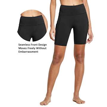 BALEAF Women's 8" Biker Shorts Compression High Waist Spandex Yoga Shorts 4 Pockets Workout Athletic Running Gym Shorts Black Size L
