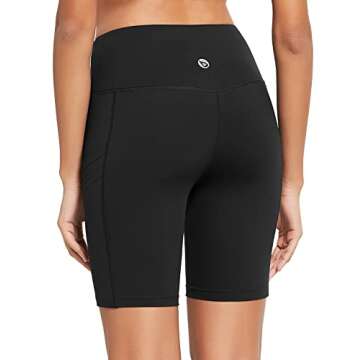 BALEAF Women's 8" Biker Shorts Compression High Waist Spandex Yoga Shorts 4 Pockets Workout Athletic Running Gym Shorts Black Size L