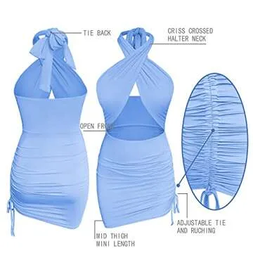 Lizstud Women Sexy Mini Bodycon Halter Dress - Light Blue