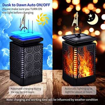 Solar Lantern Outdoor Waterproof, Flickering Flame Hanging Solar Lanterns Lights Retro Led Night Lights Dusk to Dawn Auto On/Off for Garden Porch Patio Deck Balcony Yard Pathway, 2 Pack
