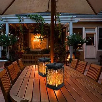 Solar Lantern Outdoor Waterproof, Flickering Flame Hanging Solar Lanterns Lights Retro Led Night Lights Dusk to Dawn Auto On/Off for Garden Porch Patio Deck Balcony Yard Pathway, 2 Pack