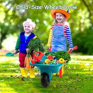 CUTE STONE Kids Gardening Tool Set, Garden Toys with Wheelbarrow, Watering Can, Shovel, Flower Garde...