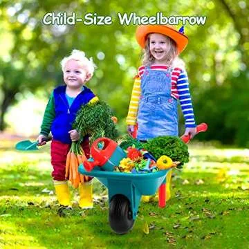 CUTE STONE Kids Gardening Tool Set, Garden Toys with Wheelbarrow, Watering Can, Shovel, Flower Garde...