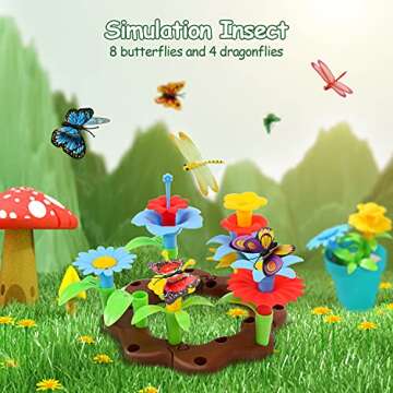 CUTE STONE Kids Gardening Tool Set, Garden Toys with Wheelbarrow, Watering Can, Shovel, Flower Garden Building Toy, Pretend Play Outdoor Indoor Toy, Activities Stem Toy Gifts for Boys Girls