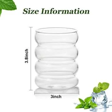 2 Pcs Creative Glass Cups Cute Ripple Shaped Vintage Drinking Glasses Ribbed Glassware Clear Aesthetic Cups Entertainment Dinnerware Glassware for Kitchen Bar Water Wine Beer Coffee Juice Beverage