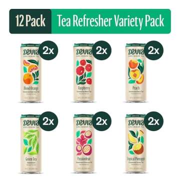Zevia Zero Sugar Tea, Tea Refresher Variety Pack, 12 oz Cans (12-Pack) – Naturally Sweetened, Zero...