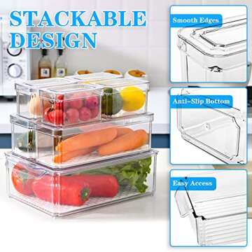 Pomeat 14 Pack Fridge Organizer with Lid, Stackable Refrigerator Organizer Bins, BPA-Free Fridge Organizers and Storage Clear, Fruit Storage Containers for Fridge, Kitchen, Food, Produce, Vegetable