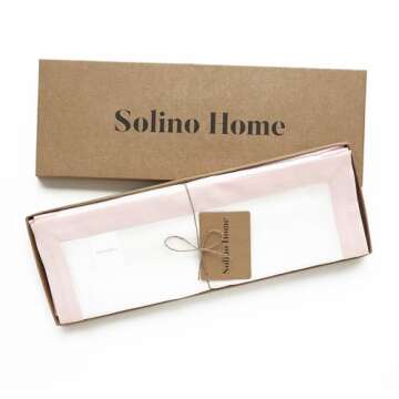 Solino Home Linen Placemats Set of 4-100% Pure Linen Cloth Fabric Placemats Blush Pink and White - 19" L x 14" W Inch Washable Dining Place Mats for Spring, Easter - Classic