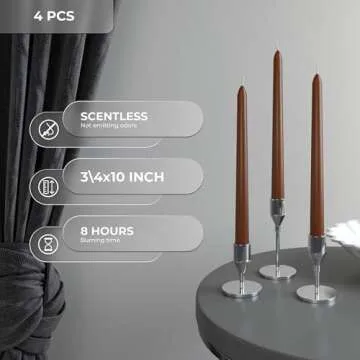 CANDWAX 10 inch Taper Candles Set of 4 - Dripless Tapered Candles and Unscented Candlesticks - Perfect as Dinner Candles and Household Candles - Brown Candles for Home Decor