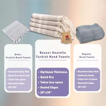 Bazaar Anatolia Hand Towels - Set of 4 | 39" x 19" - Decorative Turkish Hand Towel for Bathroom, 100% Cotton, Kitchen, Face, Hair, Tea, Dishcloth, Guest Towels Cream - Stripe Beige