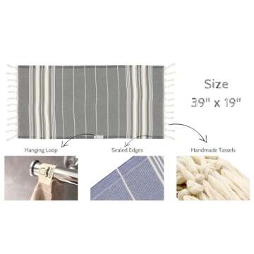 Bazaar Anatolia Hand Towels - Set of 4 | 39" x 19" - Decorative Turkish Hand Towel for Bathroom, 100% Cotton, Kitchen, Face, Hair, Tea, Dishcloth, Guest Towels Cream - Stripe Beige