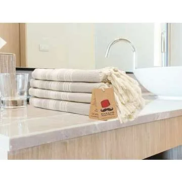 Bazaar Anatolia Hand Towels - Set of 4 | 39" x 19" - Decorative Turkish Hand Towel for Bathroom, 100% Cotton, Kitchen, Face, Hair, Tea, Dishcloth, Guest Towels Cream - Stripe Beige