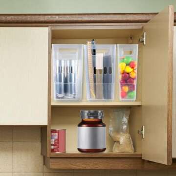 Olgaa 4 Pcs Freezer Organizer Bins with Wheel 2 Sizes Chest Freezer Organizer Small Kitchen Organization Clear Rolling Bin System for Fridge Shallow Pantry Snack Organizer for Office Cabinet Bathroom