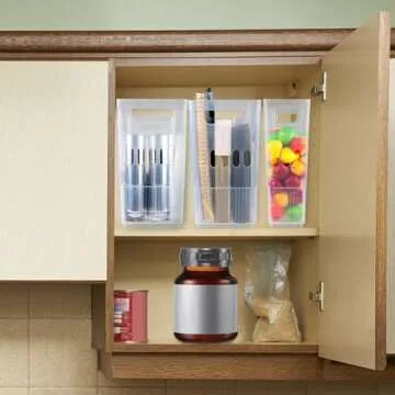 Olgaa 4 Pcs Freezer Organizer Bins with Wheel 2 Sizes Chest Freezer Organizer Small Kitchen Organization Clear Rolling Bin System for Fridge Shallow Pantry Snack Organizer for Office Cabinet Bathroom