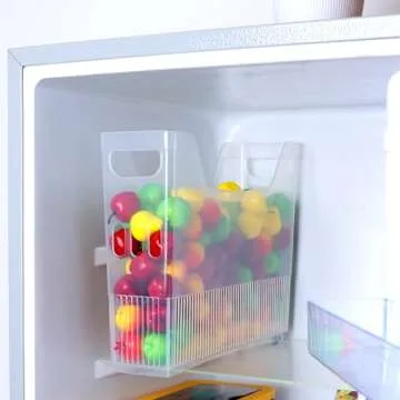 Olgaa 4 Pcs Freezer Organizer Bins with Wheel 2 Sizes Chest Freezer Organizer Small Kitchen Organization Clear Rolling Bin System for Fridge Shallow Pantry Snack Organizer for Office Cabinet Bathroom