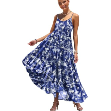 YESNO Summer Bohemian Floral Dresses for Women Spaghetti Straps Maxi Dress Casual Flowy Dresses with...