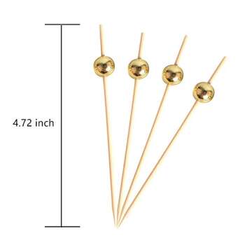 BAIYA Bamboo Cocktail Picks 100 Counts,Funny Gold Bead Bamboo Skewers,Fancy Cocktail Toothpicks for Appetizers,Picks Cocktail Toothpicks Great for Cocktail Party or Barbeque Snacks(4.72 Inch)