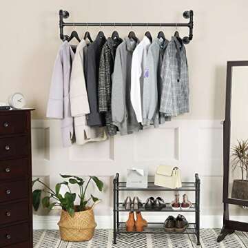 SONGMICS Wall-Mounted Clothes Rack, Set of 2, Industrial Pipe Clothes Hanging Bar, Space-Saving, 11.8 x 44.1 x 11.5 Inches, Holds up to 132 lb, Easy Assembly, for Small Space, Black UHSR64BK-02