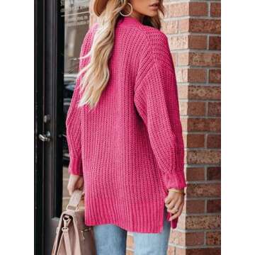 SHEWIN Sweaters for Women Trendy Casual Long Sleeve Open Front Cardigan Sweaters Soft Lightweight Fashion Loose Cable Knit Winter Coats for Women Strawberry Pink Medium