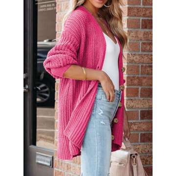 SHEWIN Sweaters for Women Trendy Casual Long Sleeve Open Front Cardigan Sweaters Soft Lightweight Fashion Loose Cable Knit Winter Coats for Women Strawberry Pink Medium
