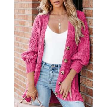 SHEWIN Sweaters for Women Trendy Casual Long Sleeve Open Front Cardigan Sweaters Soft Lightweight Fashion Loose Cable Knit Winter Coats for Women Strawberry Pink Medium