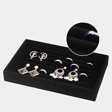 Velvet 7 Slots Ring Earrings Trays Showcase Display Jewelry Organizer VA003 (Black)