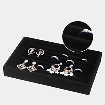 Velvet 7 Slots Ring Earrings Trays Showcase Display Jewelry Organizer VA003 (Black)