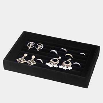 Velvet 7 Slots Ring Earrings Trays Showcase Display Jewelry Organizer VA003 (Black)