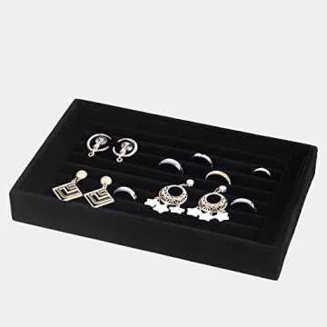 Velvet 7 Slots Ring Earrings Trays Showcase Display Jewelry Organizer VA003 (Black)