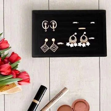 Velvet 7 Slots Ring Earrings Trays Showcase Display Jewelry Organizer VA003 (Black)