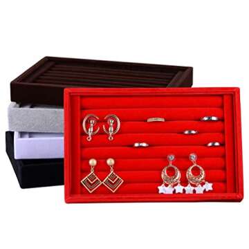 Velvet 7 Slots Ring Earrings Trays Showcase Display Jewelry Organizer VA003 (Black)