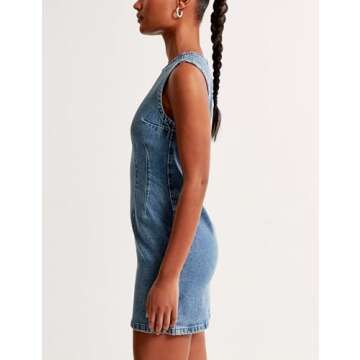 Daacee Women’s Sleeveless Bodycon Denim Mini Dress Casual Waist Tucks Tank Jean Dresses(0756-LightBlue-Medium)