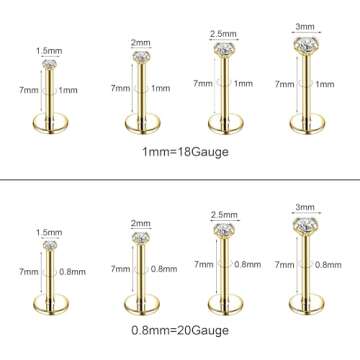 AccGin 8Pcs Stainless Steel Threadless Push in Nose Stud Rings for Unisex