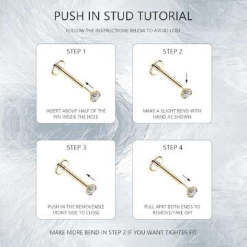 AccGin 8Pcs Threadless Push in Nose Stud Rings