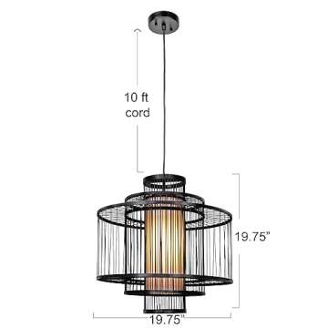 Creative Co-Op EC1415 Boho Tiered Bamboo Chandelier, Black Pendant