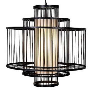Creative Co-Op EC1415 Boho Tiered Bamboo Chandelier, Black Pendant