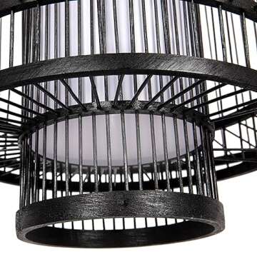 Creative Co-Op EC1415 Boho Tiered Bamboo Chandelier, Black Pendant