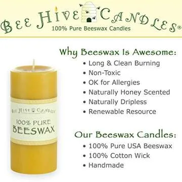 Bee Hive Candles 100% Pure Beeswax Pillar Candle (3" x 4")