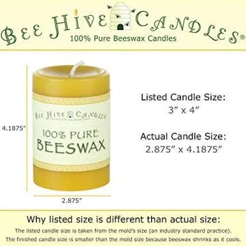 Bee Hive Candles 100% Pure Beeswax Pillar Candle (3" x 4")
