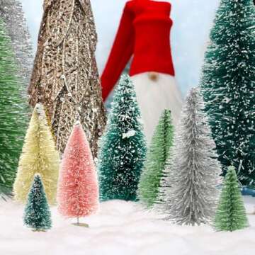 30 PCS Mini Bottle Brush Christmas Trees with Wood Base, Small Pine Tree Sisal Trees for Christmas Table Top Decor Winter Crafts Ornaments