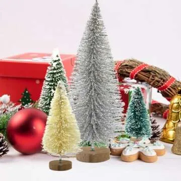 30 PCS Mini Bottle Brush Christmas Trees with Wood Base, Small Pine Tree Sisal Trees for Christmas Table Top Decor Winter Crafts Ornaments
